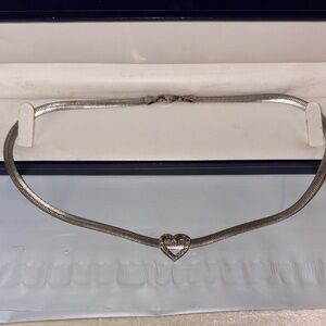 Vintage Sterling Silver Herringbone Necklace With Heart Pendant